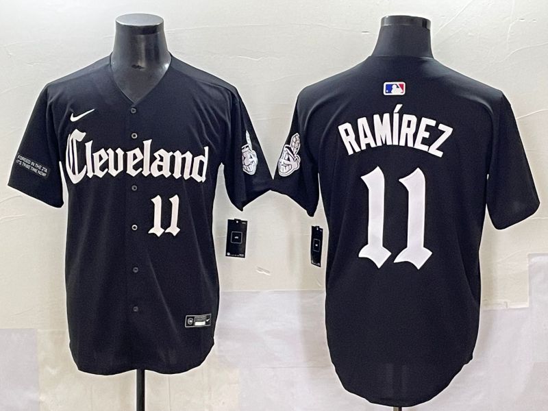Men 2025 Cleveland Indians 11 Ramirez Black Five generations Joint Name Nike MLB Jersey style 9
